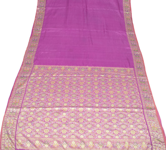Sushila Vintage Pure Silk Saree Resham Woven Purple Soft Sari Craft 5 YD Fabric