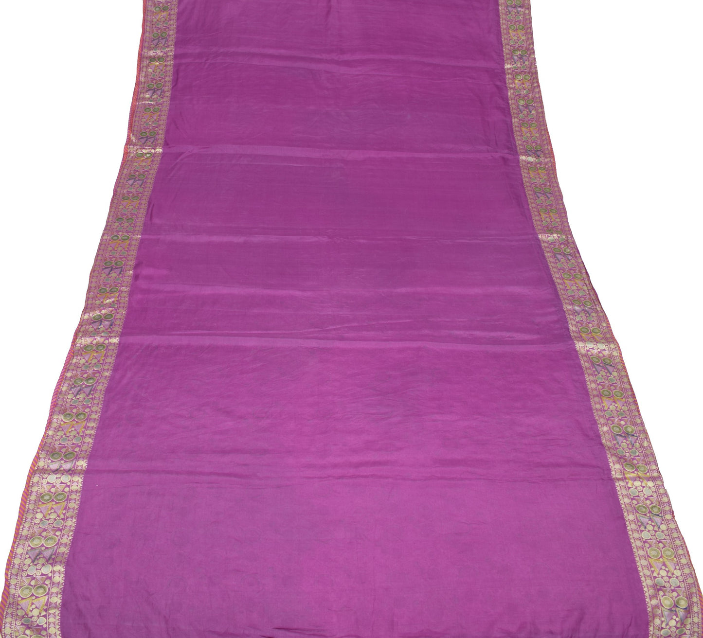 Sushila Vintage Pure Silk Saree Resham Woven Purple Soft Sari Craft 5 YD Fabric