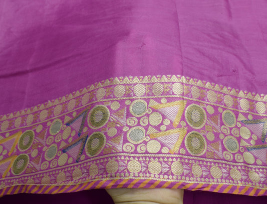 Sushila Vintage Pure Silk Saree Resham Woven Purple Soft Sari Craft 5 YD Fabric