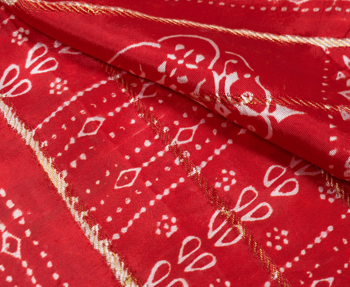 Sushila Vintage Red Bandhani Saree Pure Silk Zari Woven Sari with Blouse Fabric
