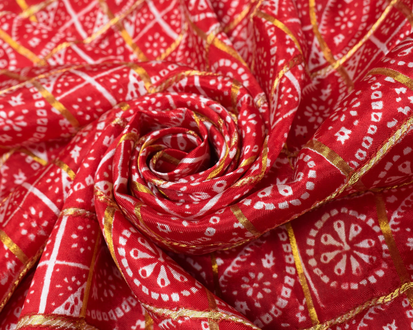 Sushila Vintage Red Bandhani Saree Pure Silk Zari Woven Sari with Blouse Fabric