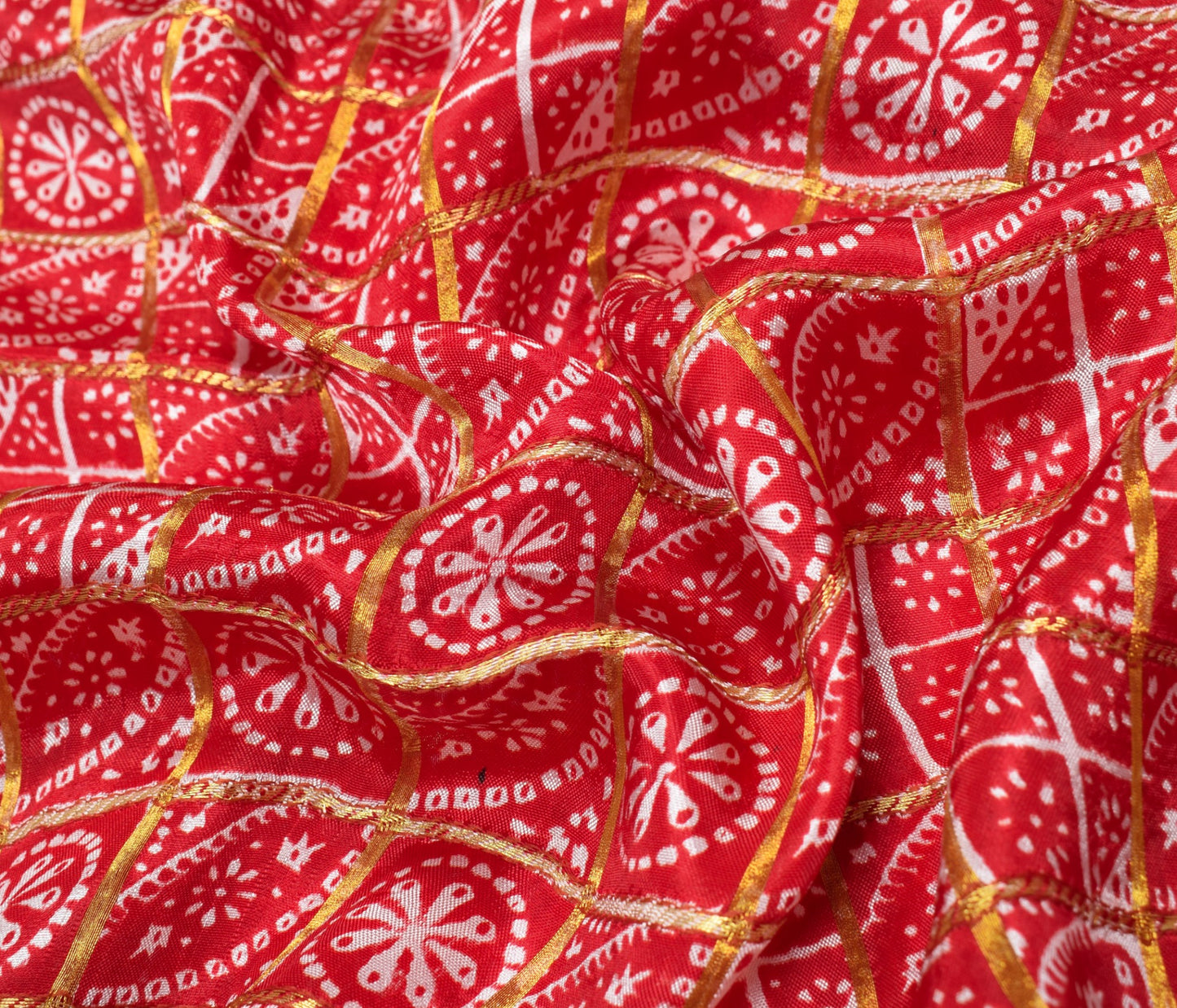 Sushila Vintage Red Bandhani Saree Pure Silk Zari Woven Sari with Blouse Fabric