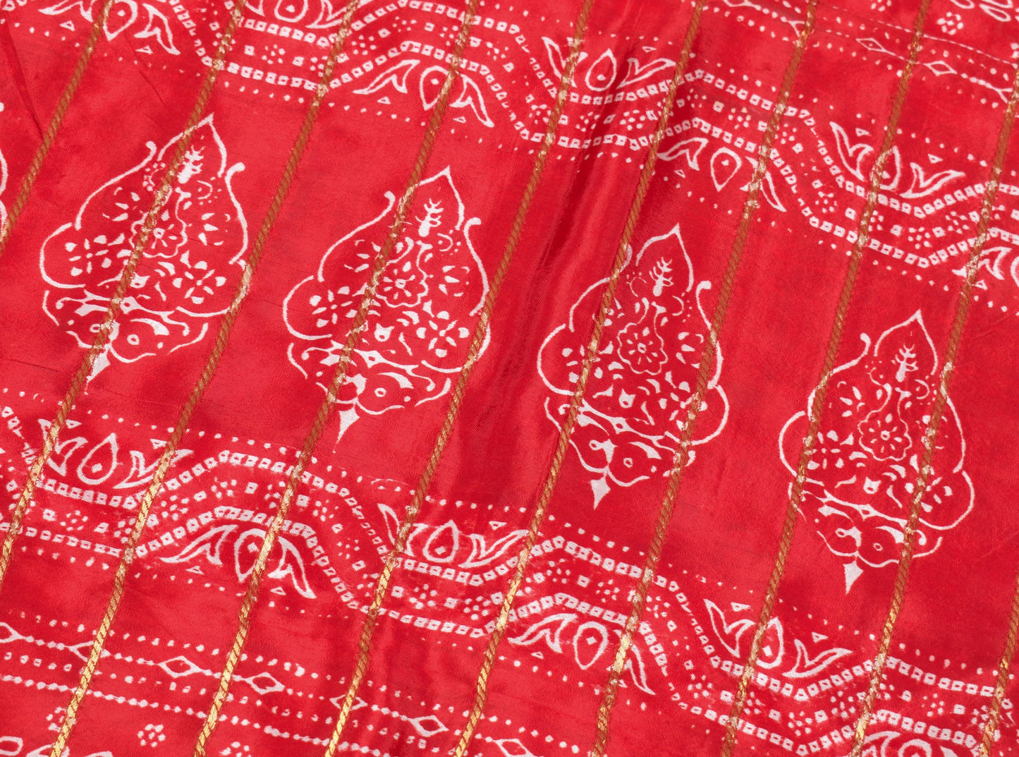 Sushila Vintage Red Bandhani Saree Pure Silk Zari Woven Sari with Blouse Fabric
