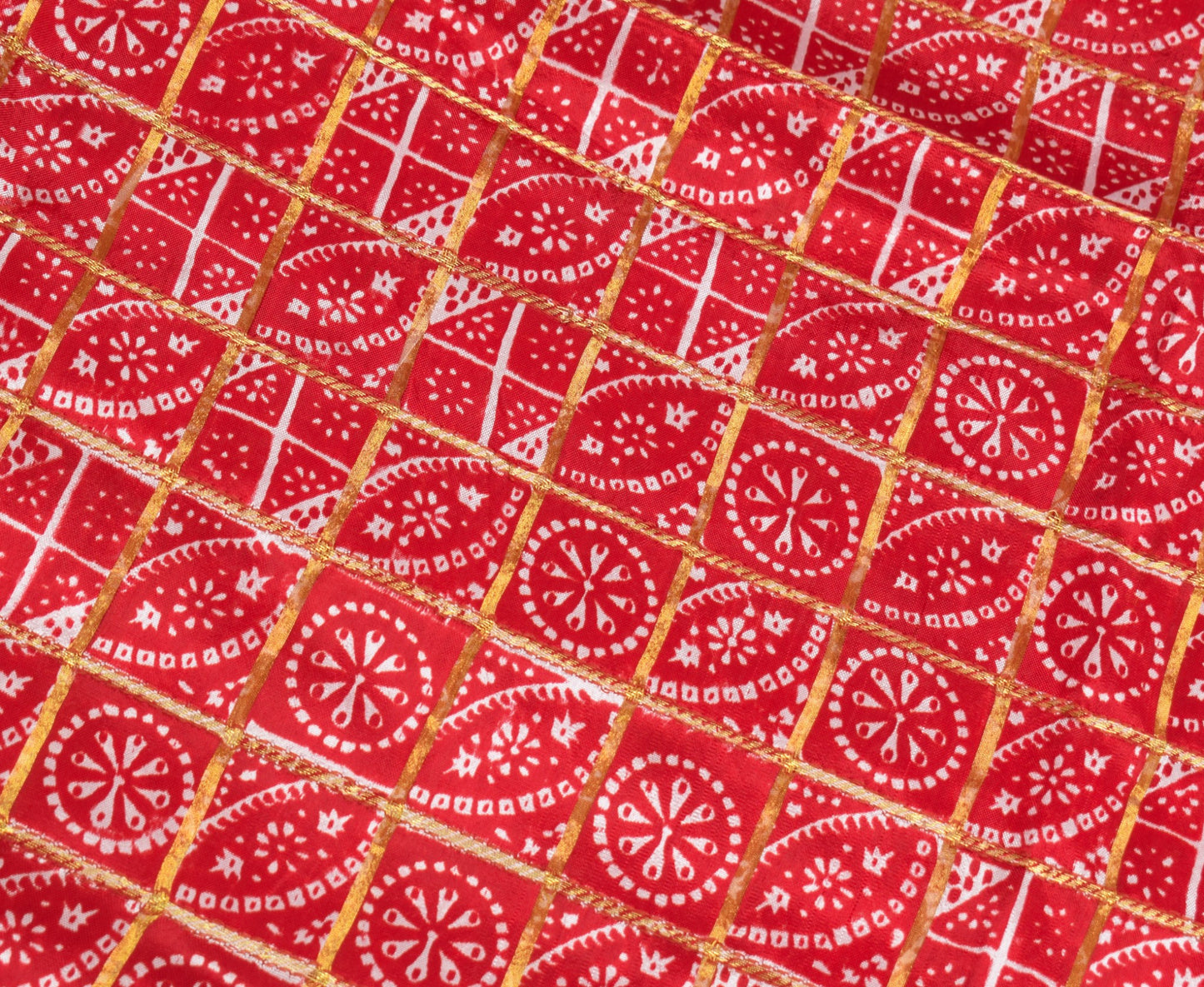Sushila Vintage Red Bandhani Saree Pure Silk Zari Woven Sari with Blouse Fabric