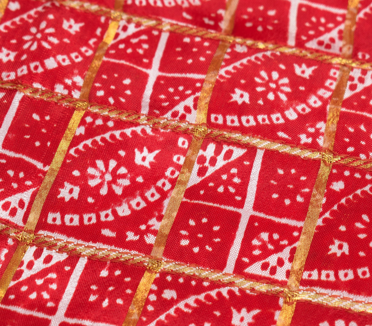 Sushila Vintage Red Bandhani Saree Pure Silk Zari Woven Sari with Blouse Fabric