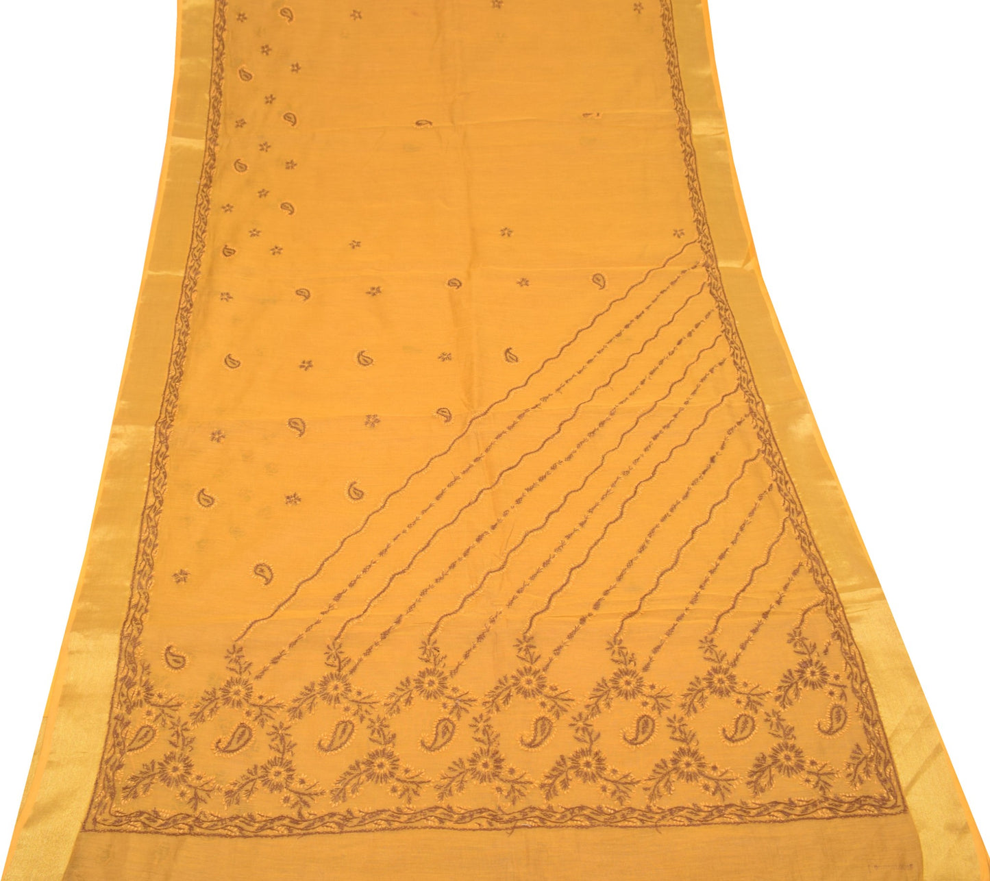 Sushila Vintage Lucknowi Chikankari Saree Pure Cotton Embroidery 6YD Sari Fabric