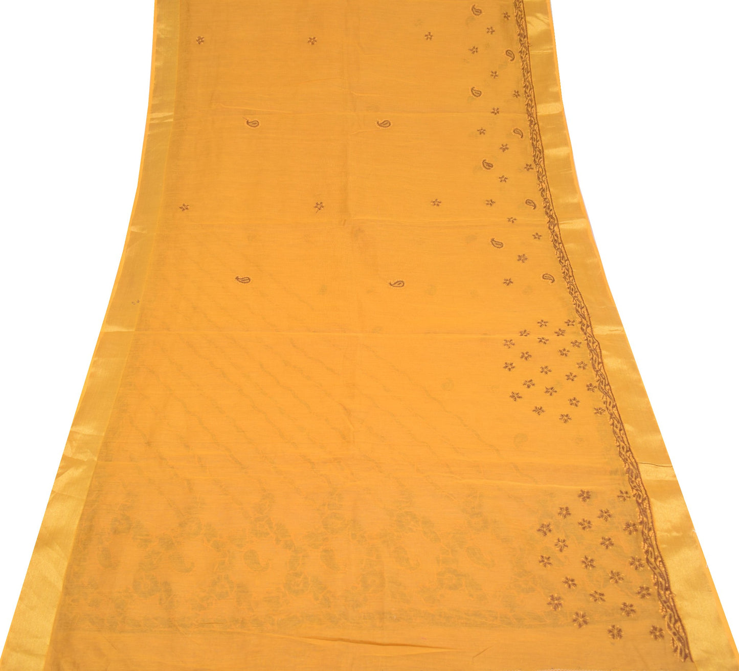 Sushila Vintage Lucknowi Chikankari Saree Pure Cotton Embroidery 6YD Sari Fabric