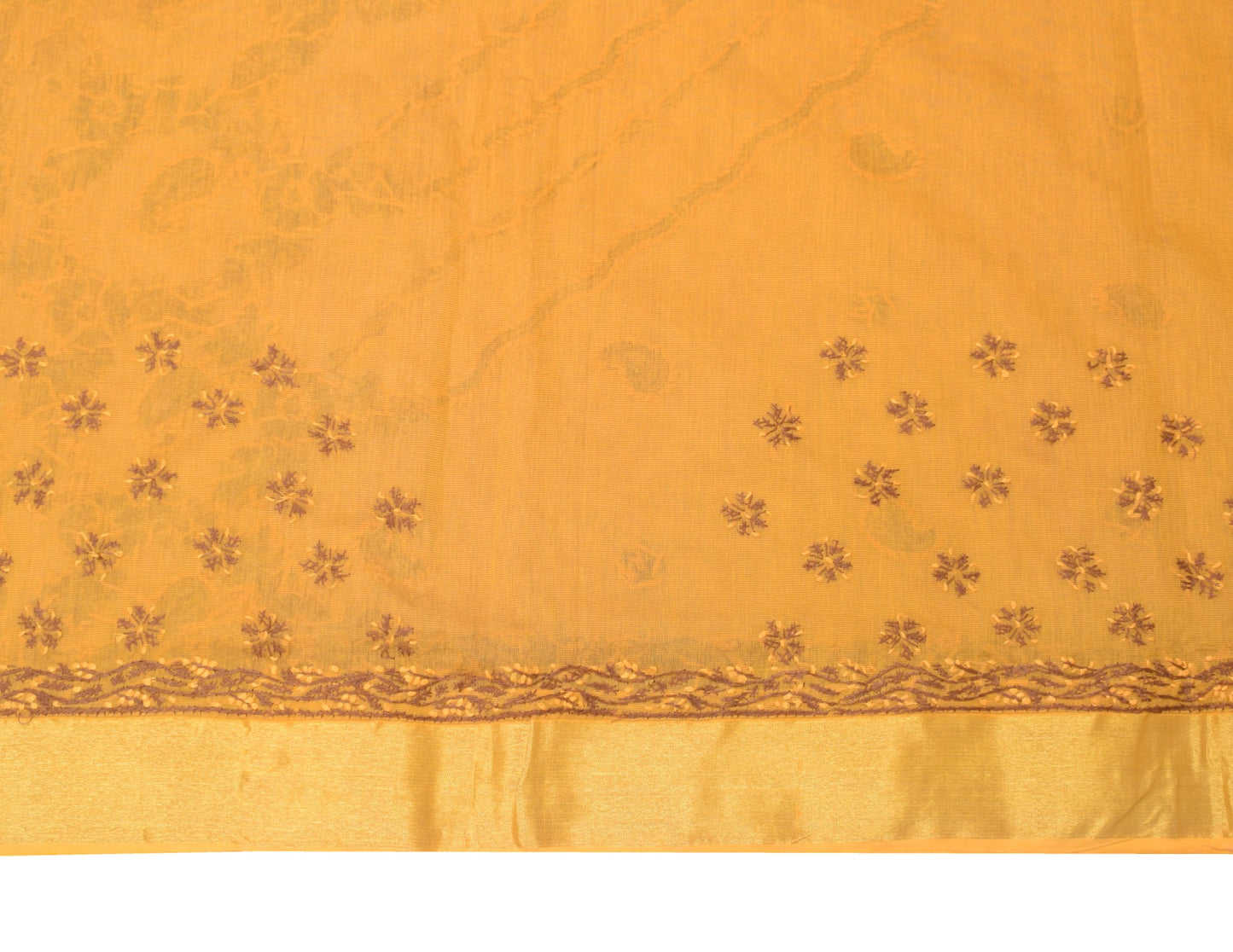 Sushila Vintage Lucknowi Chikankari Saree Pure Cotton Embroidery 6YD Sari Fabric