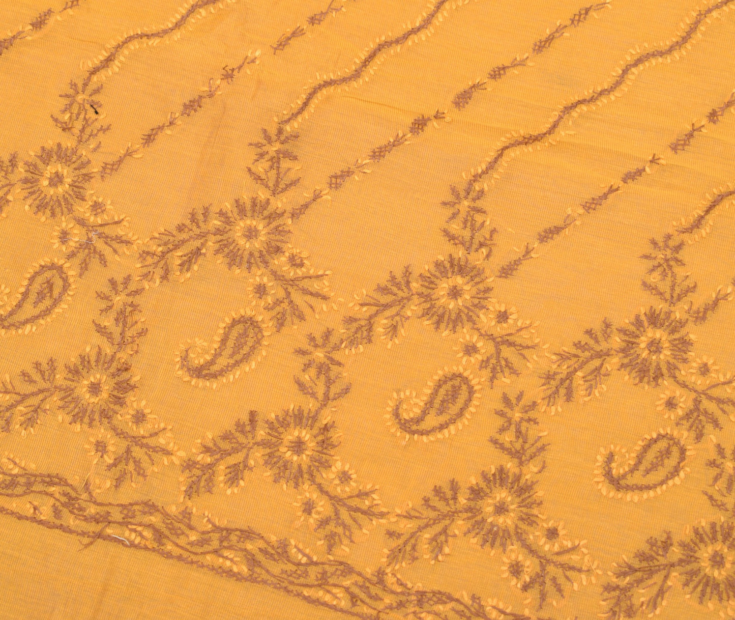 Sushila Vintage Lucknowi Chikankari Saree Pure Cotton Embroidery 6YD Sari Fabric