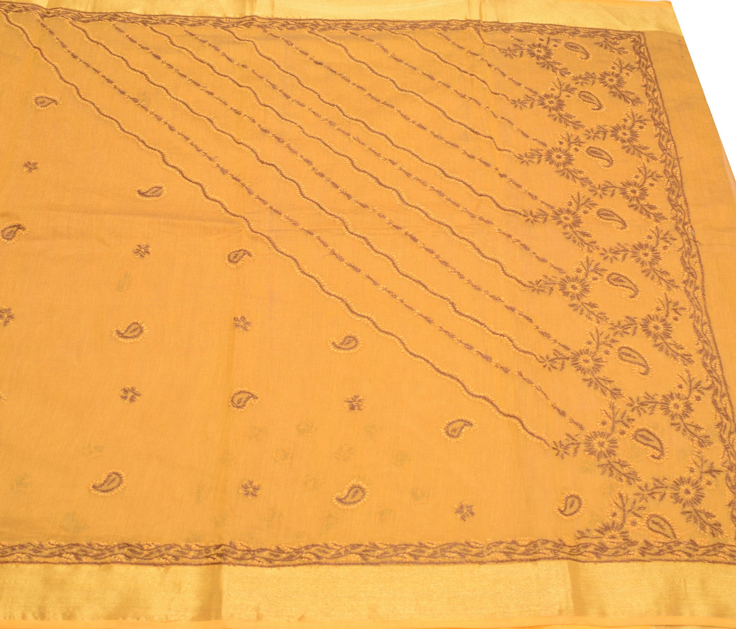Sushila Vintage Lucknowi Chikankari Saree Pure Cotton Embroidery 6YD Sari Fabric