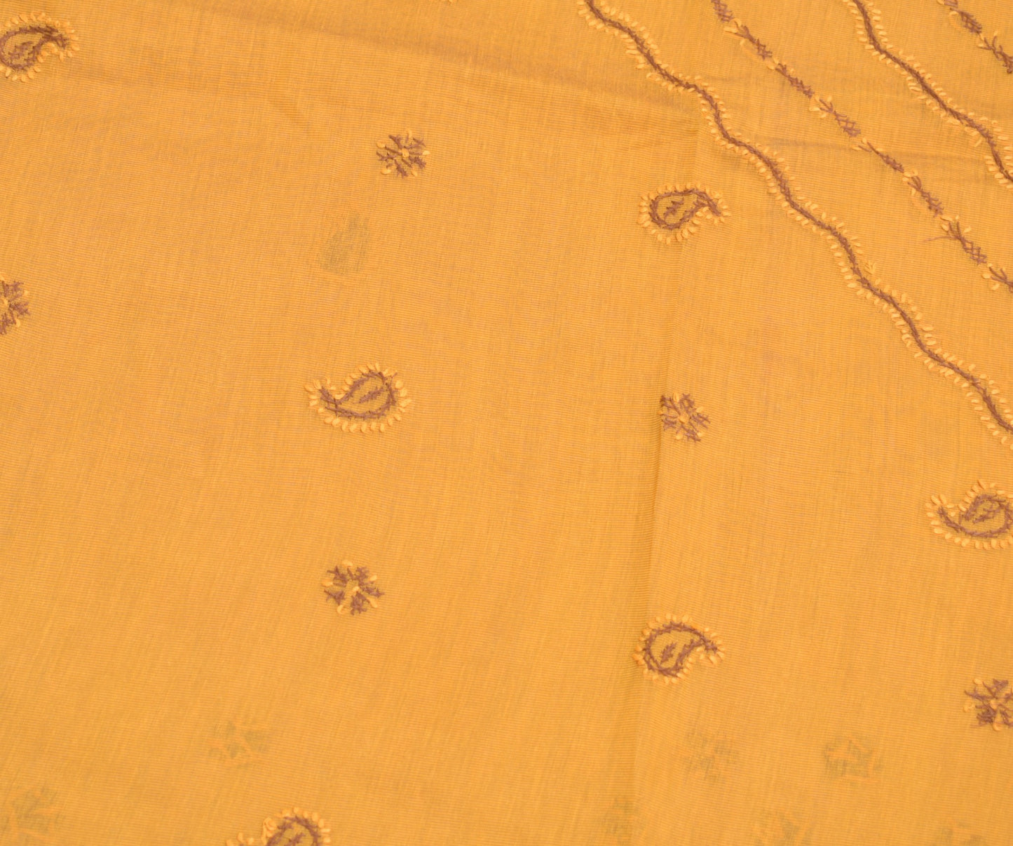 Sushila Vintage Lucknowi Chikankari Saree Pure Cotton Embroidery 6YD Sari Fabric