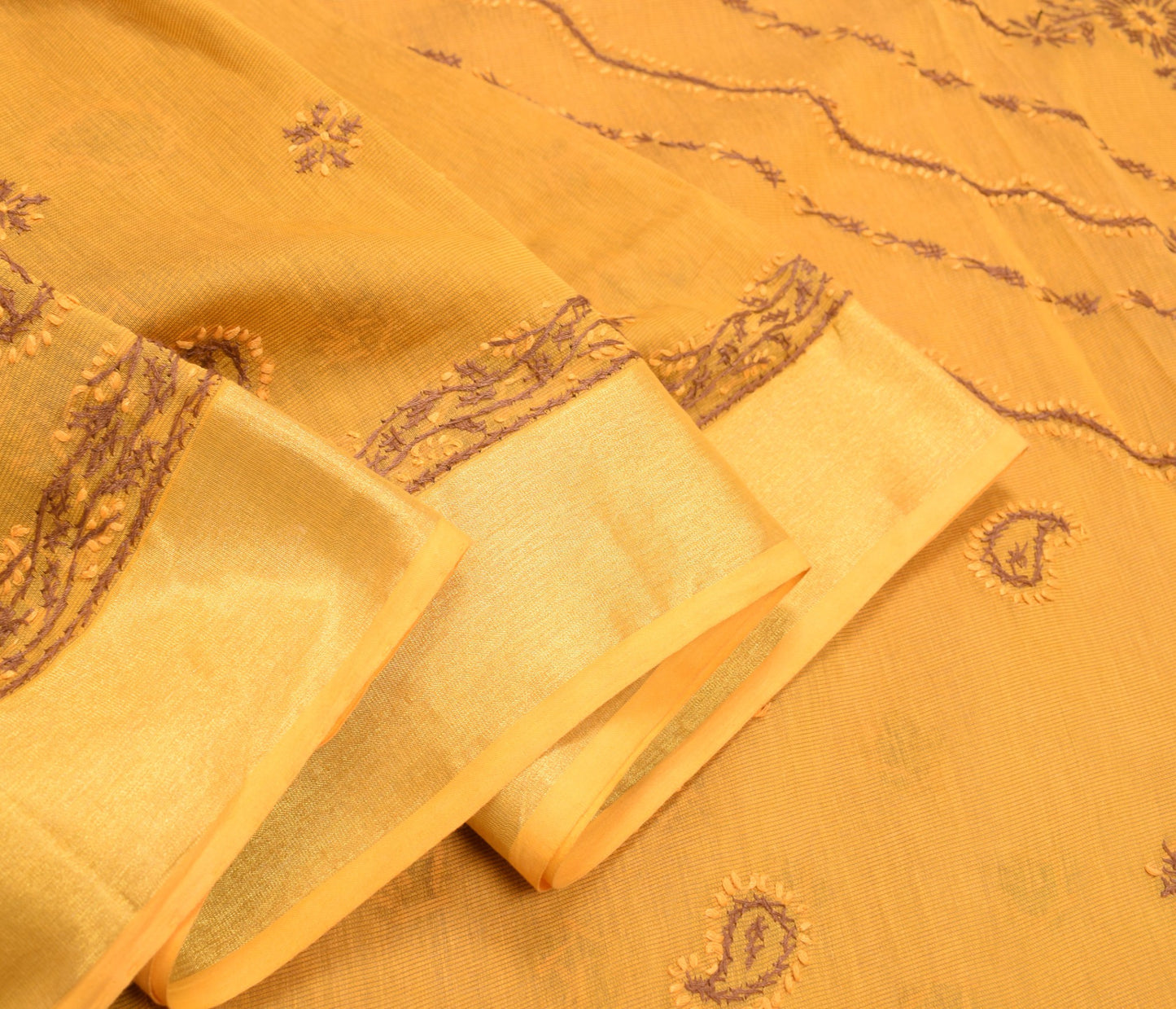 Sushila Vintage Lucknowi Chikankari Saree Pure Cotton Embroidery 6YD Sari Fabric