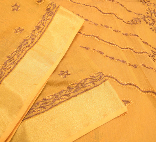 Sushila Vintage Lucknowi Chikankari Saree Pure Cotton Embroidery 6YD Sari Fabric