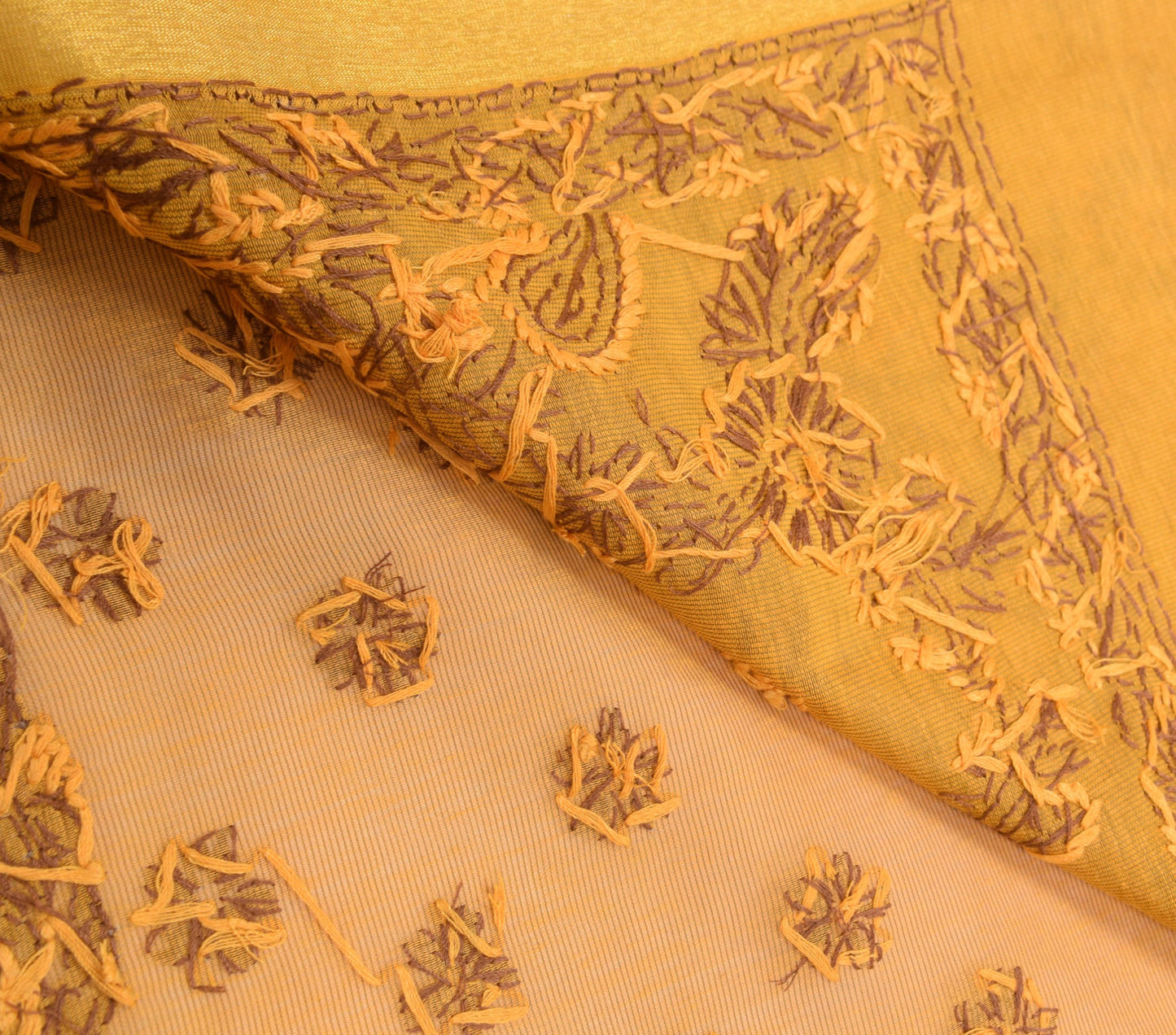 Sushila Vintage Lucknowi Chikankari Saree Pure Cotton Embroidery 6YD Sari Fabric