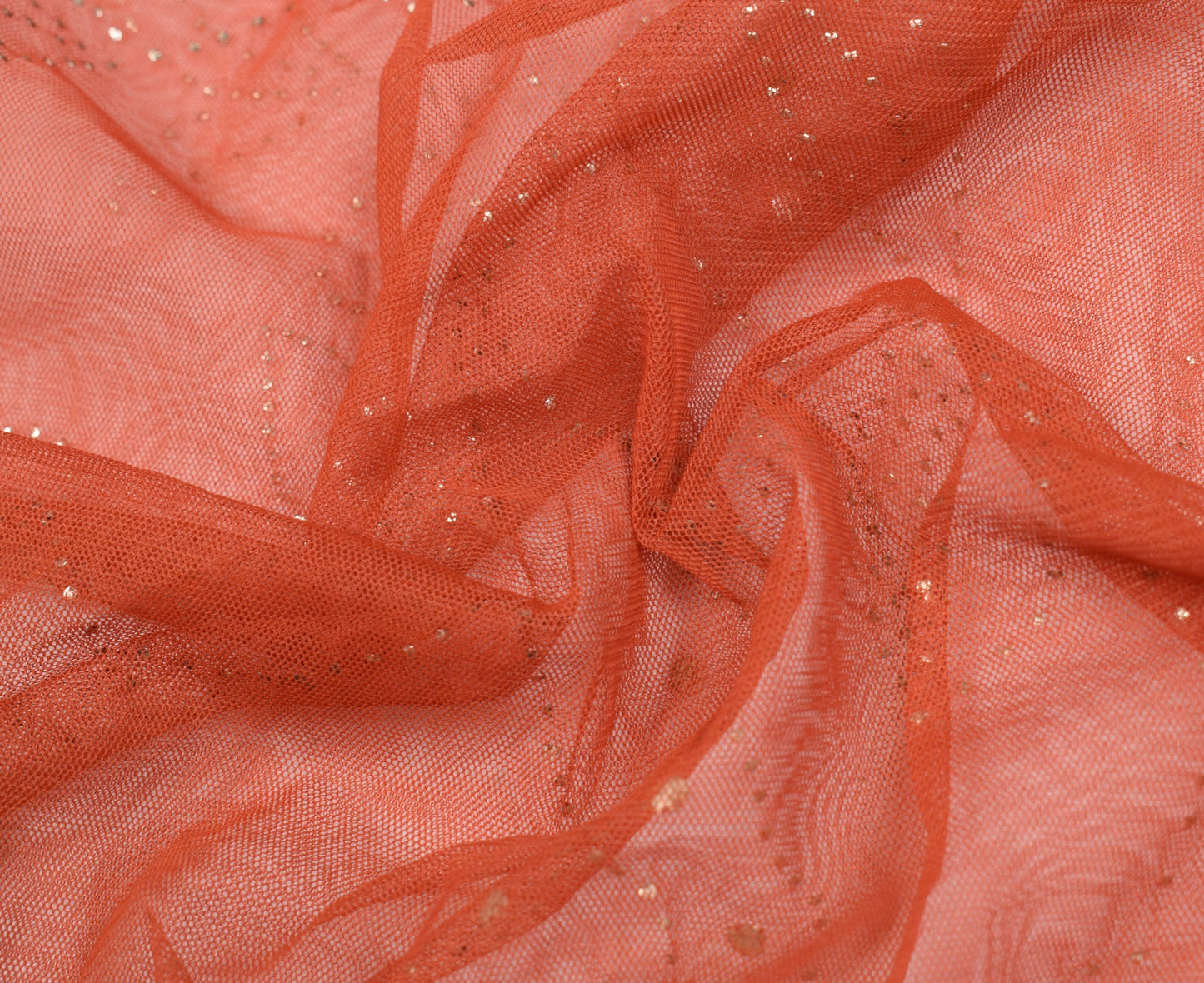 Sushila Vintage Handmade Mukesh Work Sari Rust Net Mesh Saree Fabric