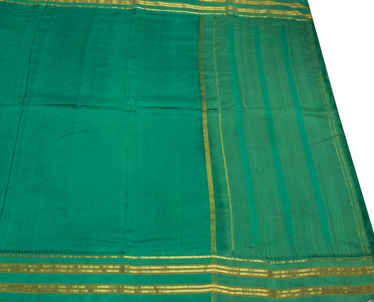 Sushila Vintage Green Saree Woven Rudraksh Zari Border Pure Mysore Silk Sari