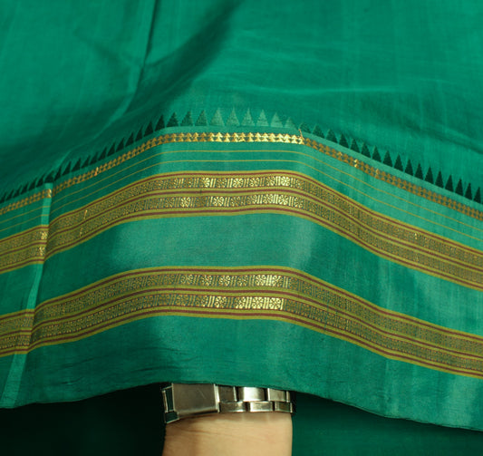 Sushila Vintage Green Saree Woven Rudraksh Zari Border Pure Mysore Silk Sari