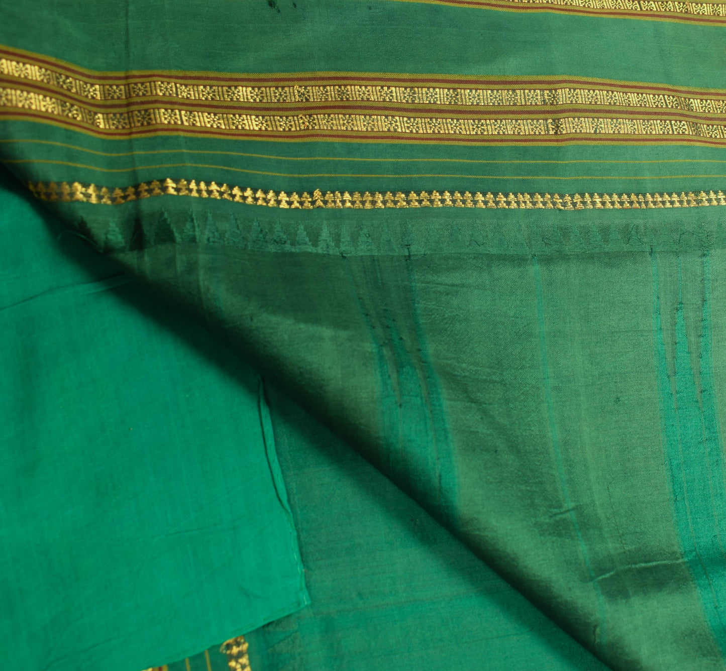 Sushila Vintage Green Saree Woven Rudraksh Zari Border Pure Mysore Silk Sari
