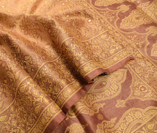 Sushila Vintage Pure Tussar Silk Saree All Over Woven Brown Soft 5 YDSari Fabric