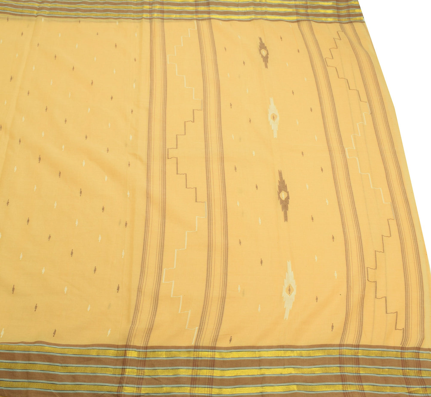 Sushila Vintage Bengal Tant Woven Saree 100% Pure Cotton Beige Soft Sari Fabric