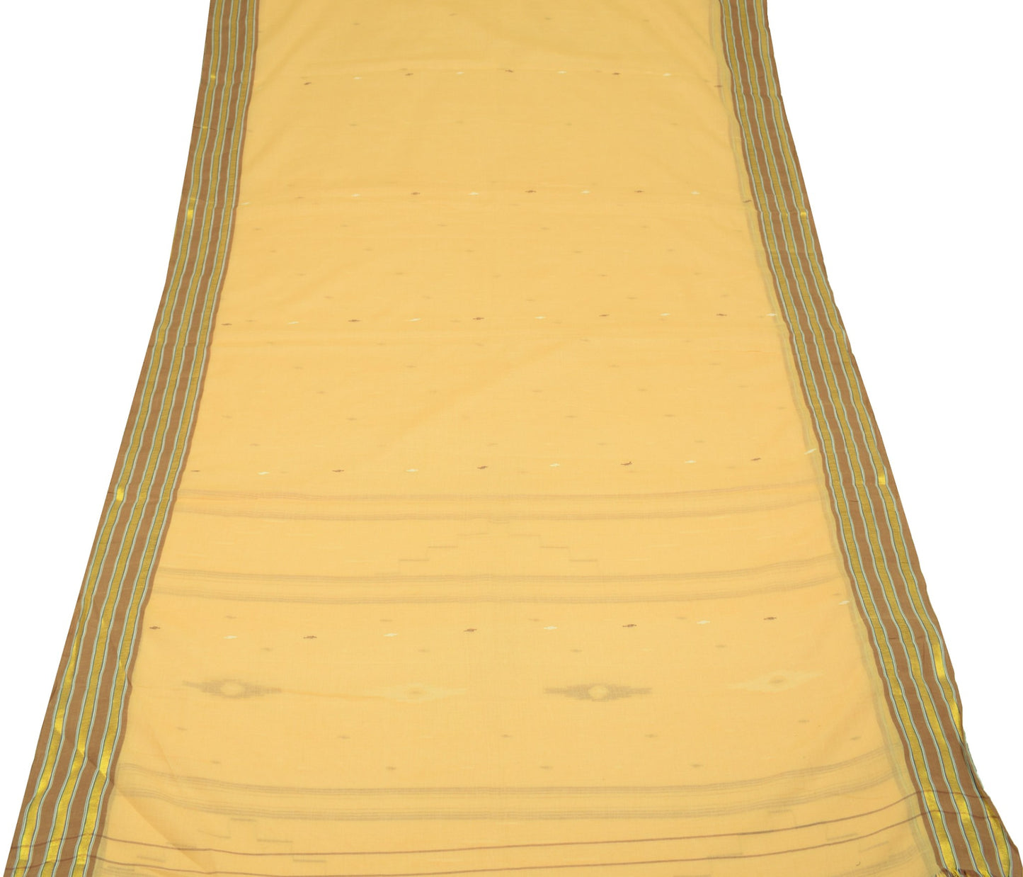Sushila Vintage Bengal Tant Woven Saree 100% Pure Cotton Beige Soft Sari Fabric