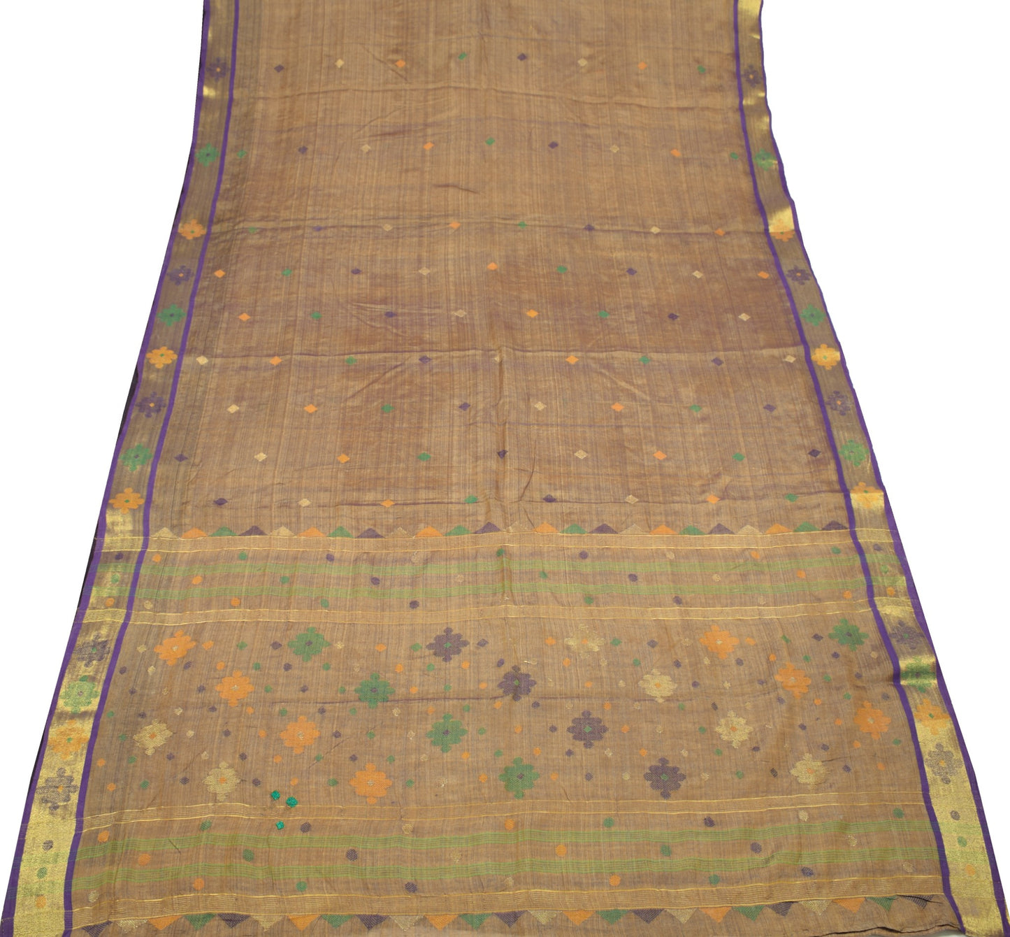 Sushila Vintage Hand Embroidered Saree Purple Dual Tone Pure Cotton Silk Sari