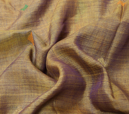Sushila Vintage Hand Embroidered Saree Purple Dual Tone Pure Cotton Silk Sari