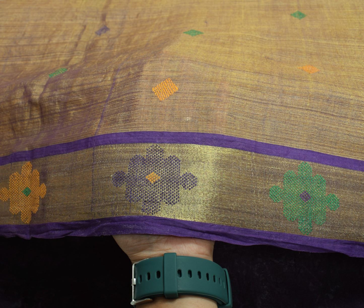 Sushila Vintage Hand Embroidered Saree Purple Dual Tone Pure Cotton Silk Sari