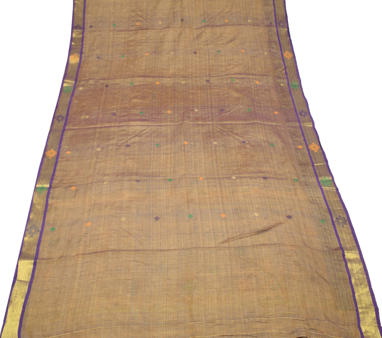 Sushila Vintage Hand Embroidered Saree Purple Dual Tone Pure Cotton Silk Sari