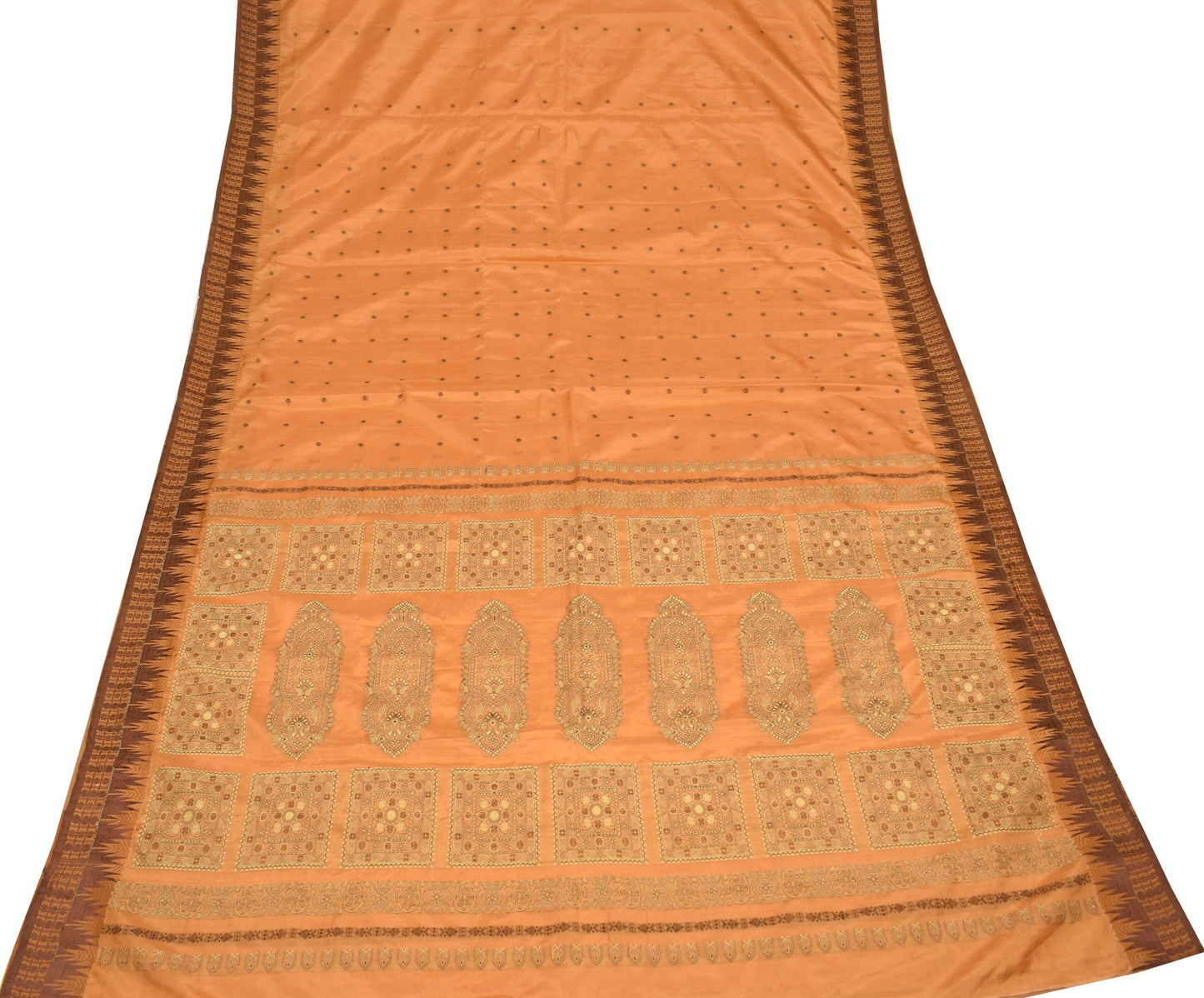 Sushila Vintage Brown Saree Temple Rudraksha Border Bomkai Art Silk Woven Sari