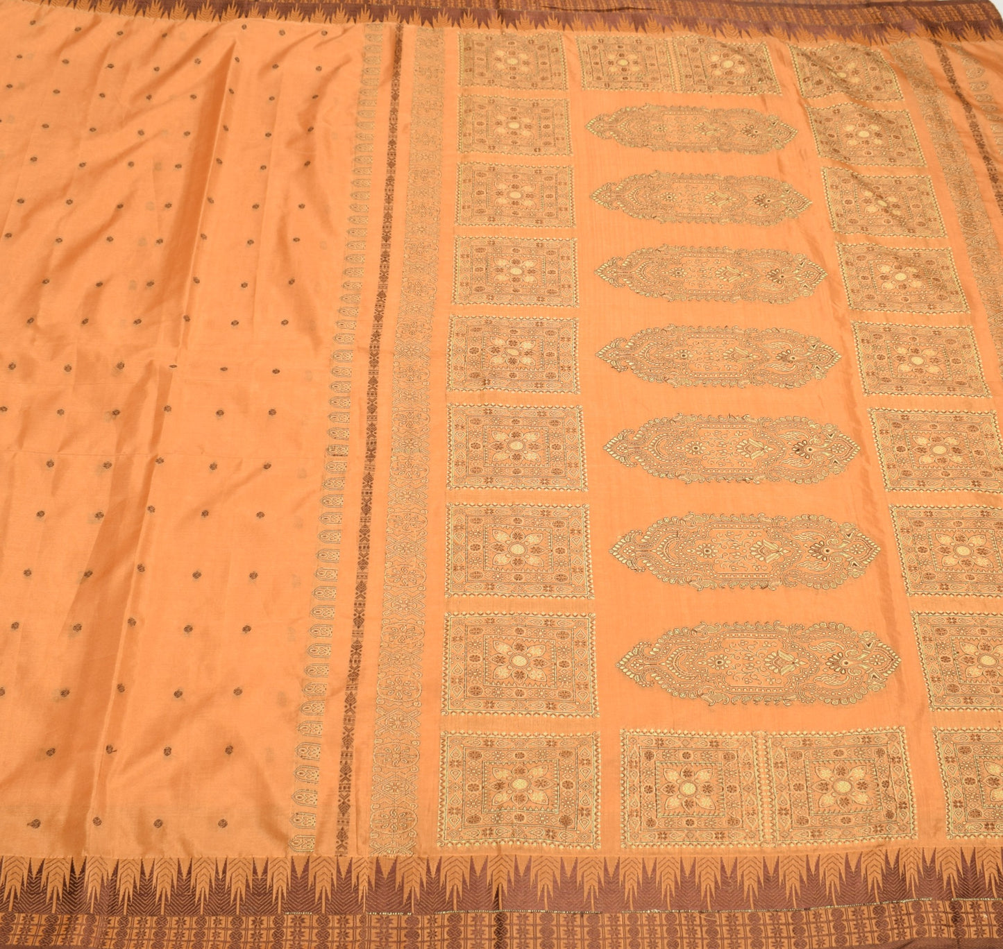 Sushila Vintage Brown Saree Temple Rudraksha Border Bomkai Art Silk Woven Sari