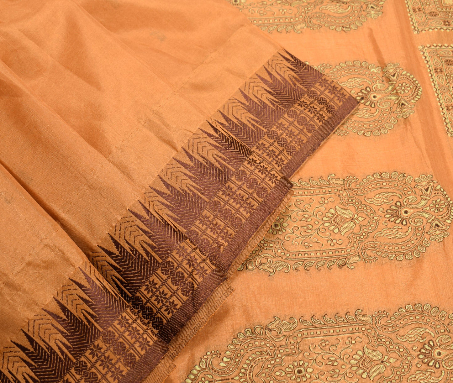 Sushila Vintage Brown Saree Temple Rudraksha Border Bomkai Art Silk Woven Sari
