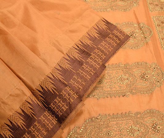 Sushila Vintage Brown Saree Temple Rudraksha Border Bomkai Art Silk Woven Sari