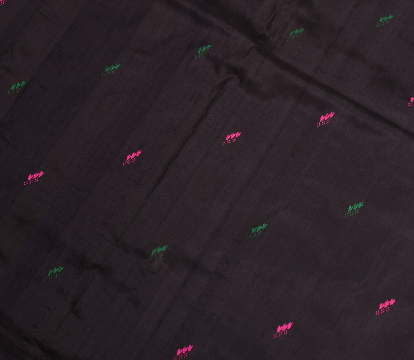 Sushila Vintage Black Saree 100% Pure Silk Hand Woven Floral 6 Yard Sari Fabric