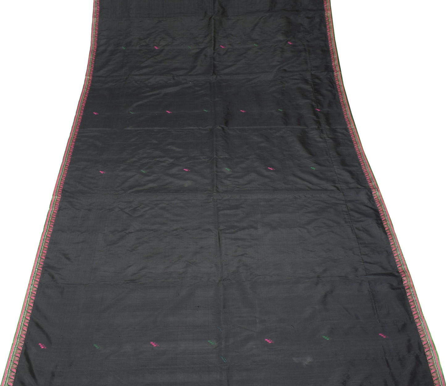 Sushila Vintage Black Saree 100% Pure Silk Hand Woven Floral 6 Yard Sari Fabric