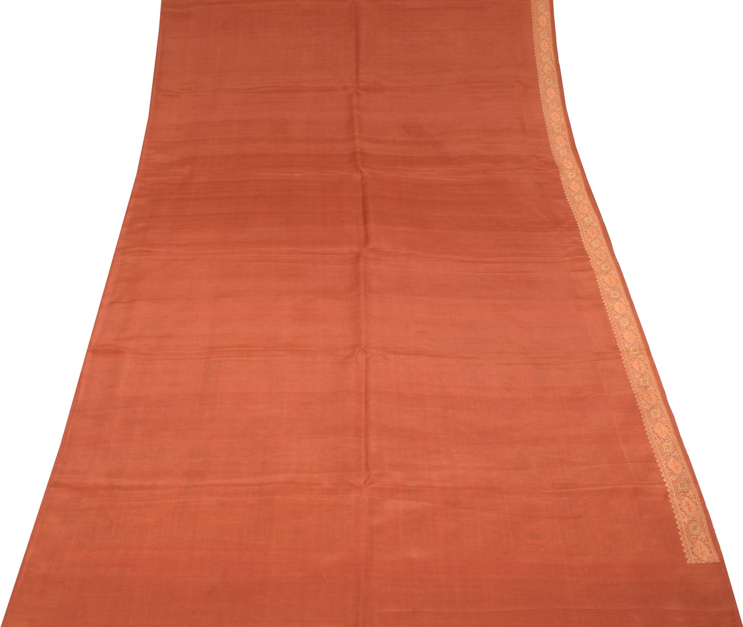 Sushila Vintage Rust Saree with Woven Border Pallu Pure Silk Indian Sari Fabric