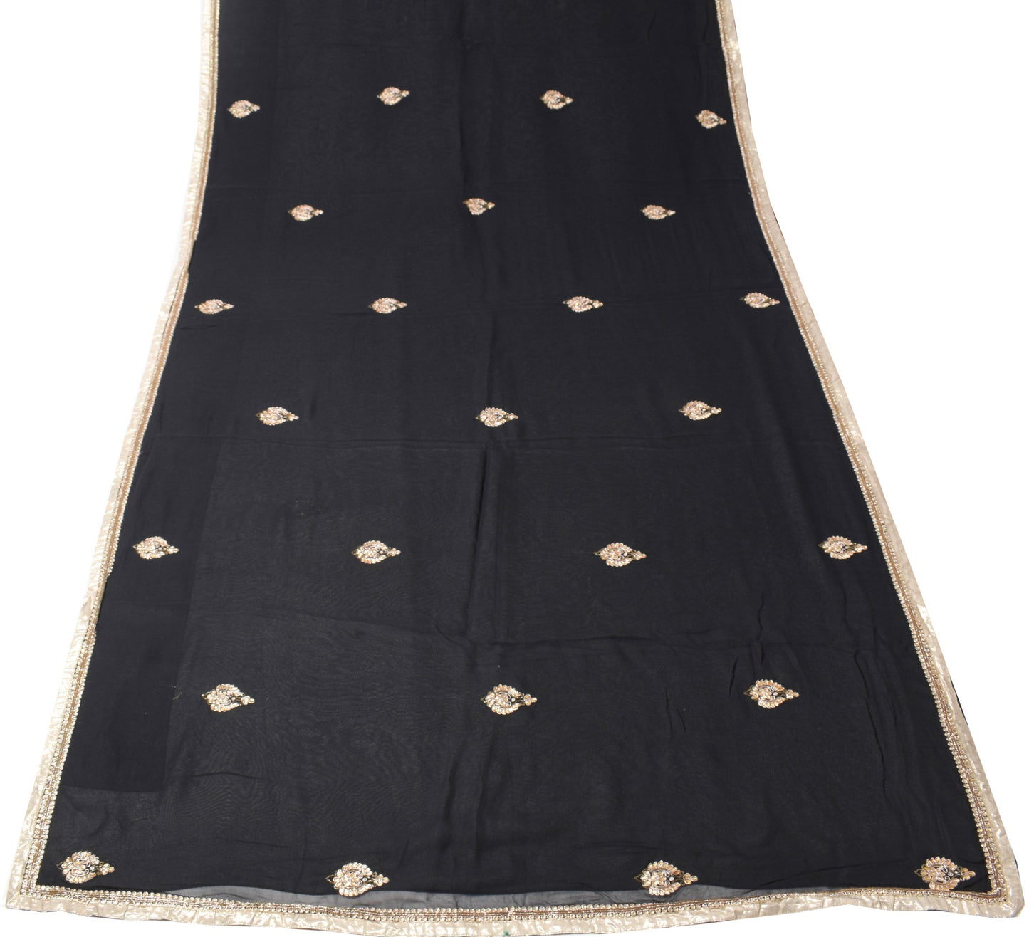 Sushila Vintage Black Sari Golden Embroidered Border Pure Georgette Saree Fabric