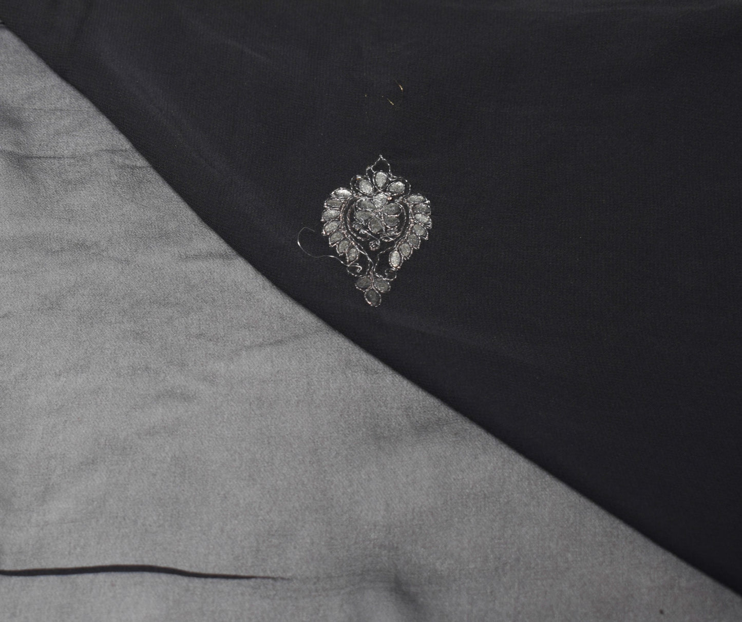 Sushila Vintage Black Sari Golden Embroidered Border Pure Georgette Saree Fabric