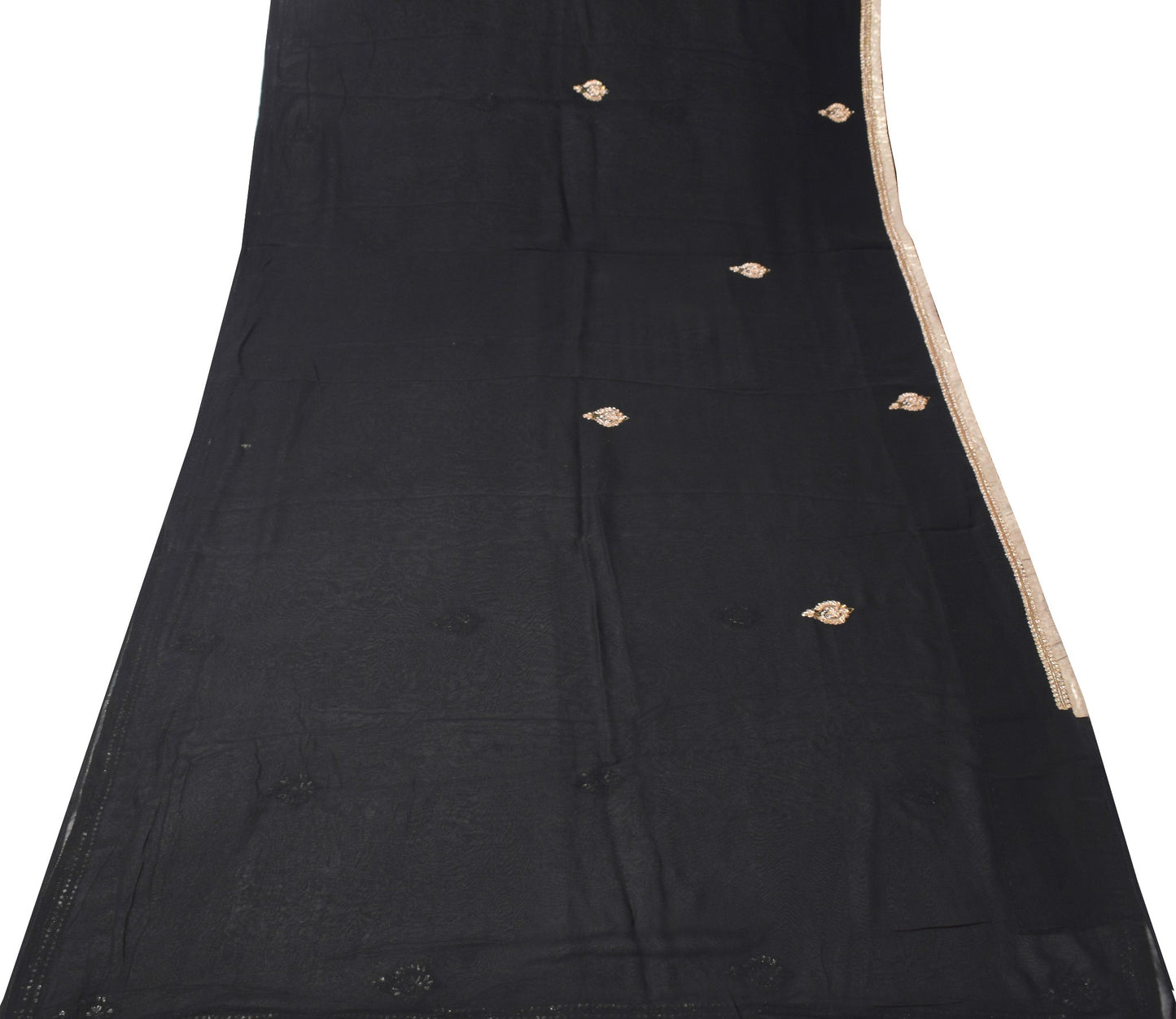 Sushila Vintage Black Sari Golden Embroidered Border Pure Georgette Saree Fabric