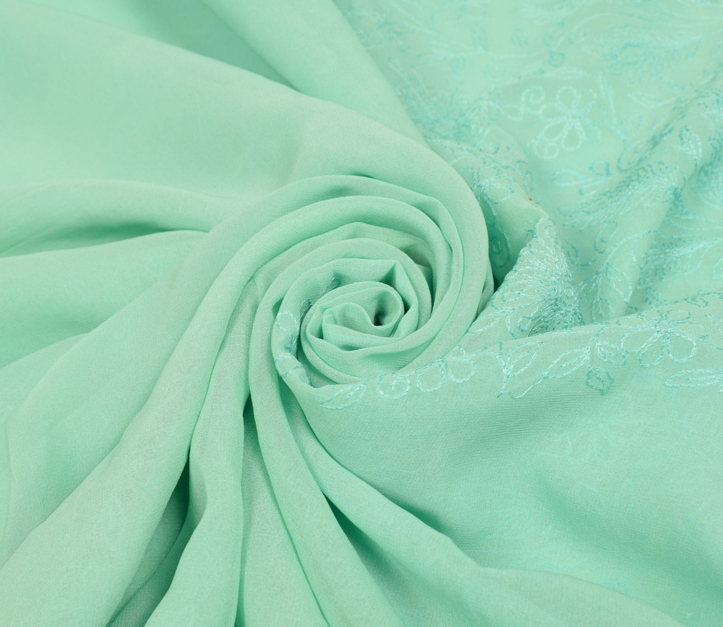 Sushila Vintage Aqua Green Saree HEAVY Embroidered Pure Georgette Sari Fabric