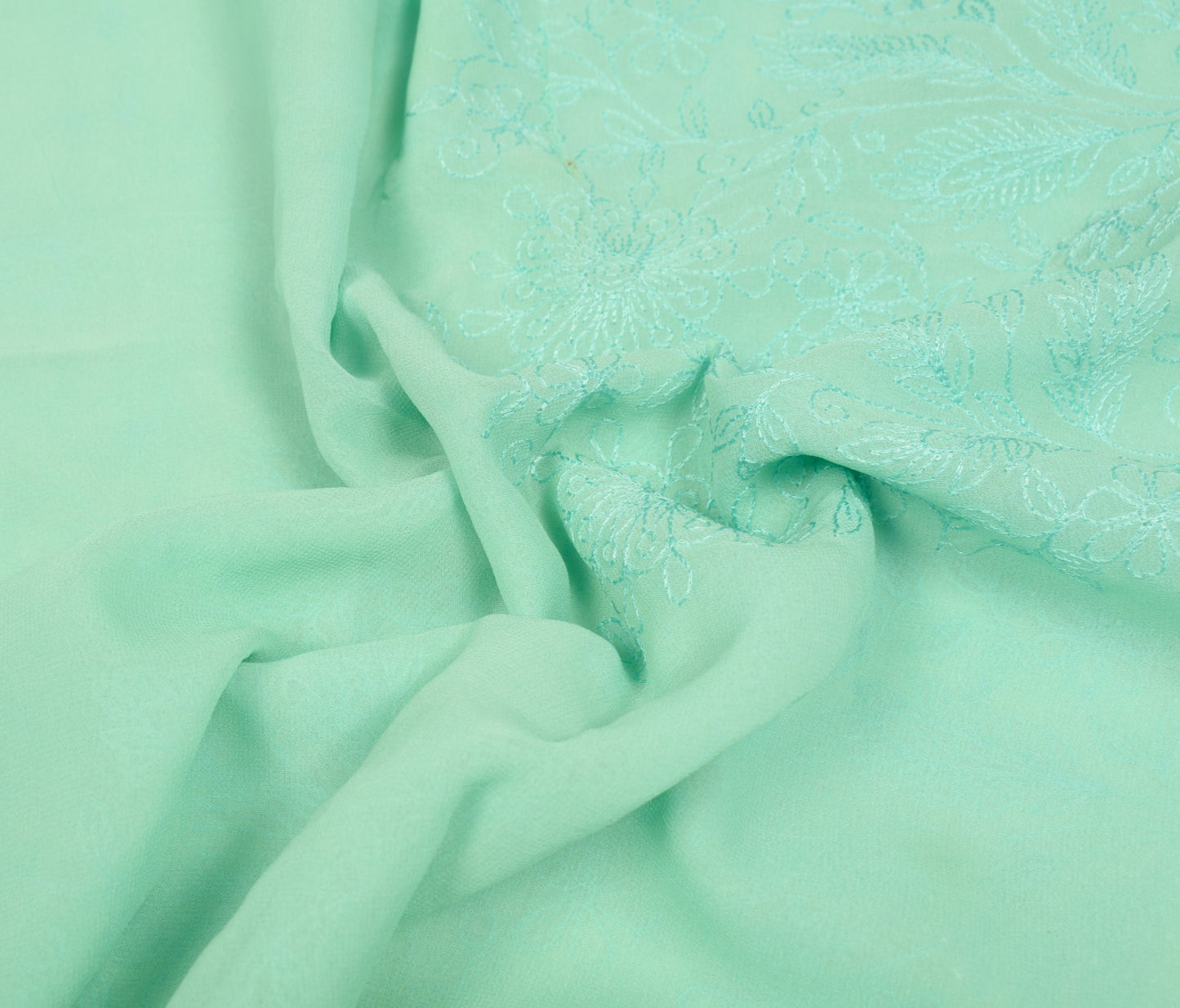 Sushila Vintage Aqua Green Saree HEAVY Embroidered Pure Georgette Sari Fabric