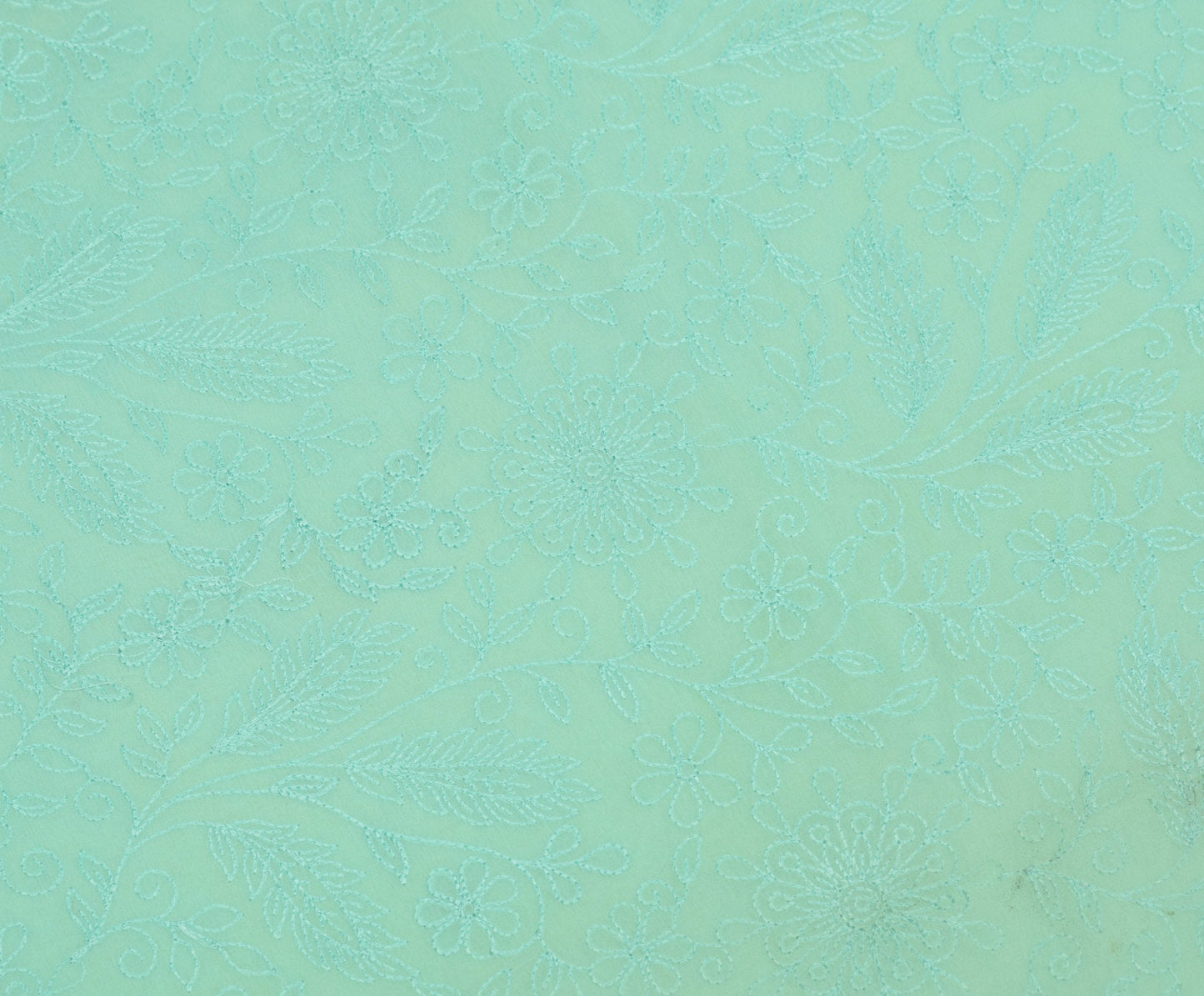 Sushila Vintage Aqua Green Saree HEAVY Embroidered Pure Georgette Sari Fabric