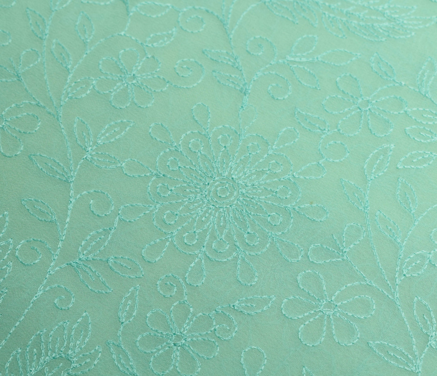 Sushila Vintage Aqua Green Saree HEAVY Embroidered Pure Georgette Sari Fabric