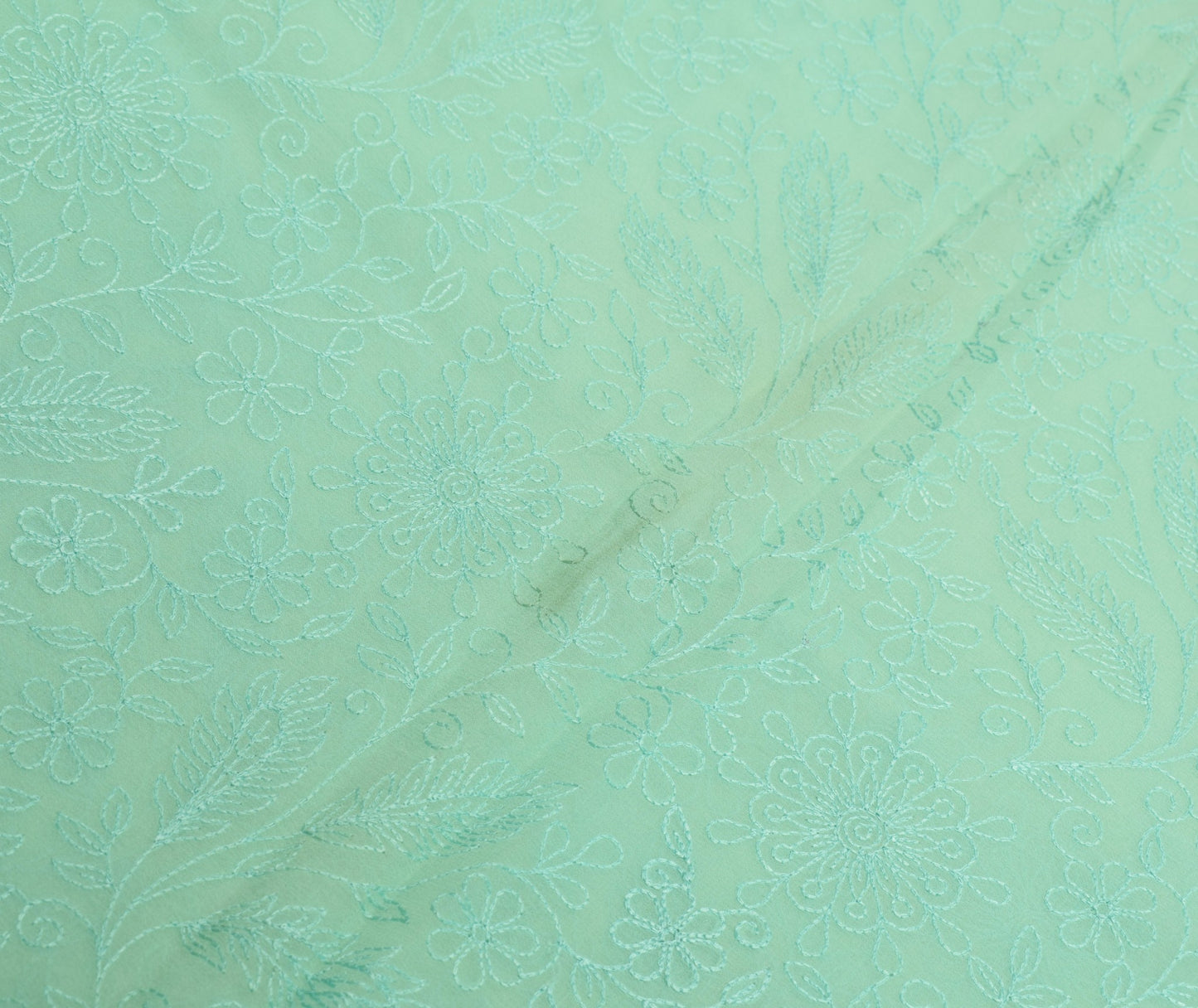 Sushila Vintage Aqua Green Saree HEAVY Embroidered Pure Georgette Sari Fabric