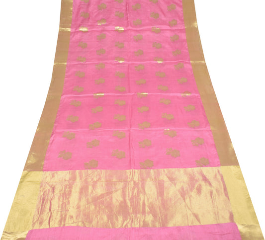 Sushila Vintage Onion Pink Saree with Golden Border Pure Tussar Silk Woven Sari