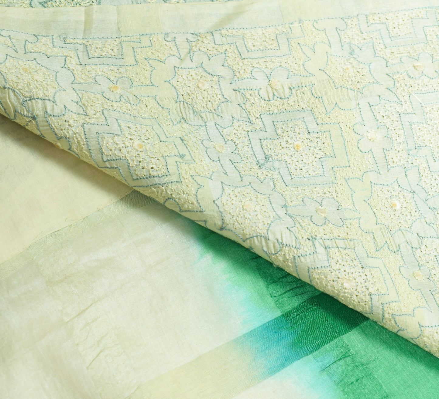 Sushila Vintage Green Saree 100%Pure Tussar Silk Woven & Embroidered Sari Fabric