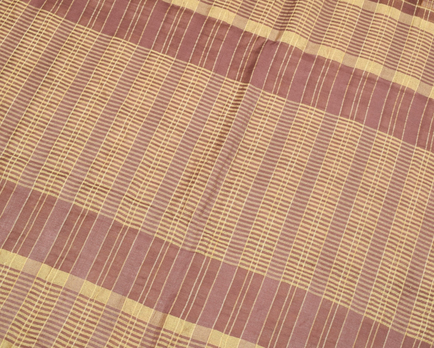 Sushila Vintage Brown Checks Saree Art Silk Woven 5Yard Indian Sari Craft Fabric