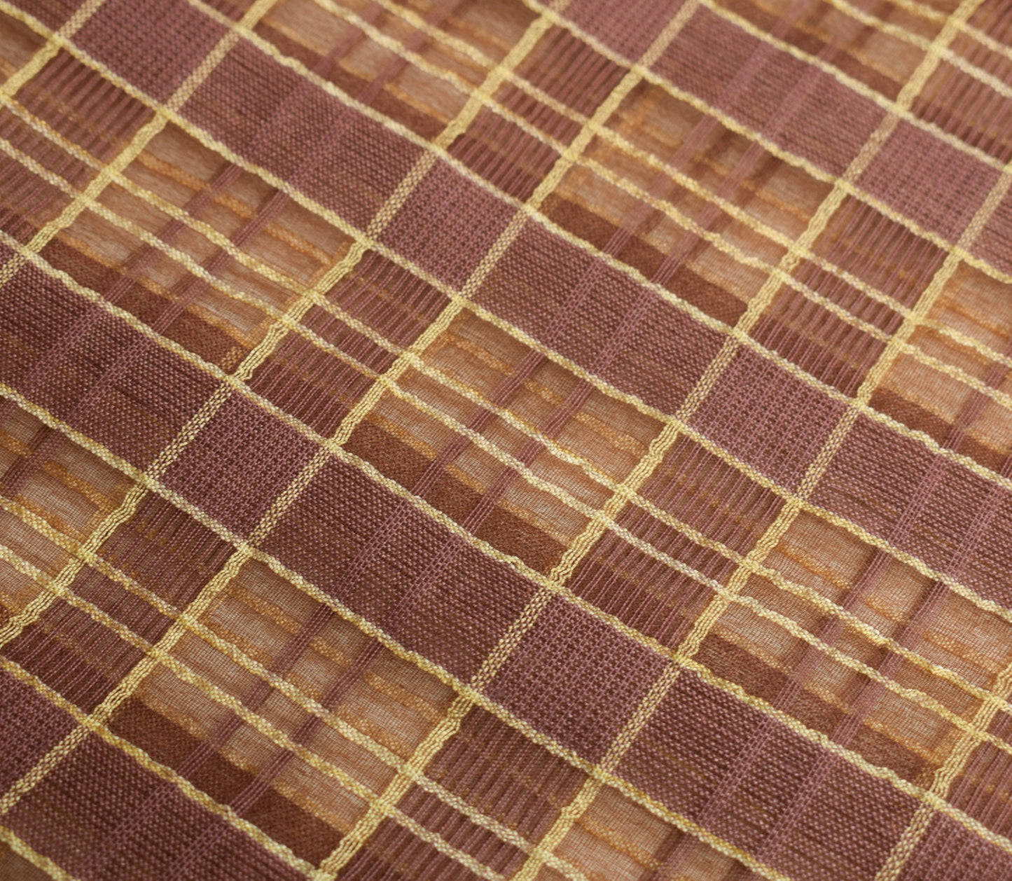 Sushila Vintage Brown Checks Saree Art Silk Woven 5Yard Indian Sari Craft Fabric