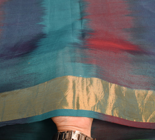 Sushila Vintage Multi-Color Saree Pure Cotton Silk Woven Zari Border Sari Fabric