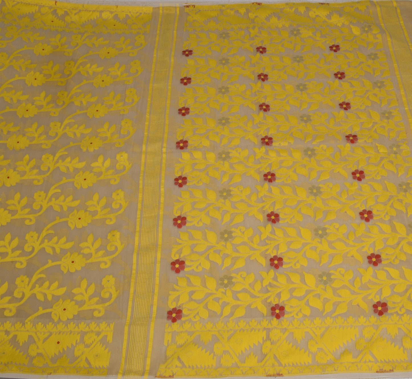 Sushila Vintage Brown Heavy Saree Art Silk Handwoven Dhakai Jamdani Floral Sari